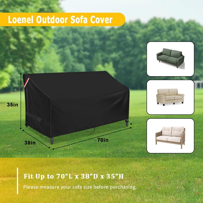 Loenel Outdoor Sofa Cover  70 Inch Waterproof 3-Seater Bench Covers for Patio Loveseat  Couch  Glider  Heavy Duty Outside Furniture Couch Cover - 70"" L x 38"" W x 35"" H - Image 2